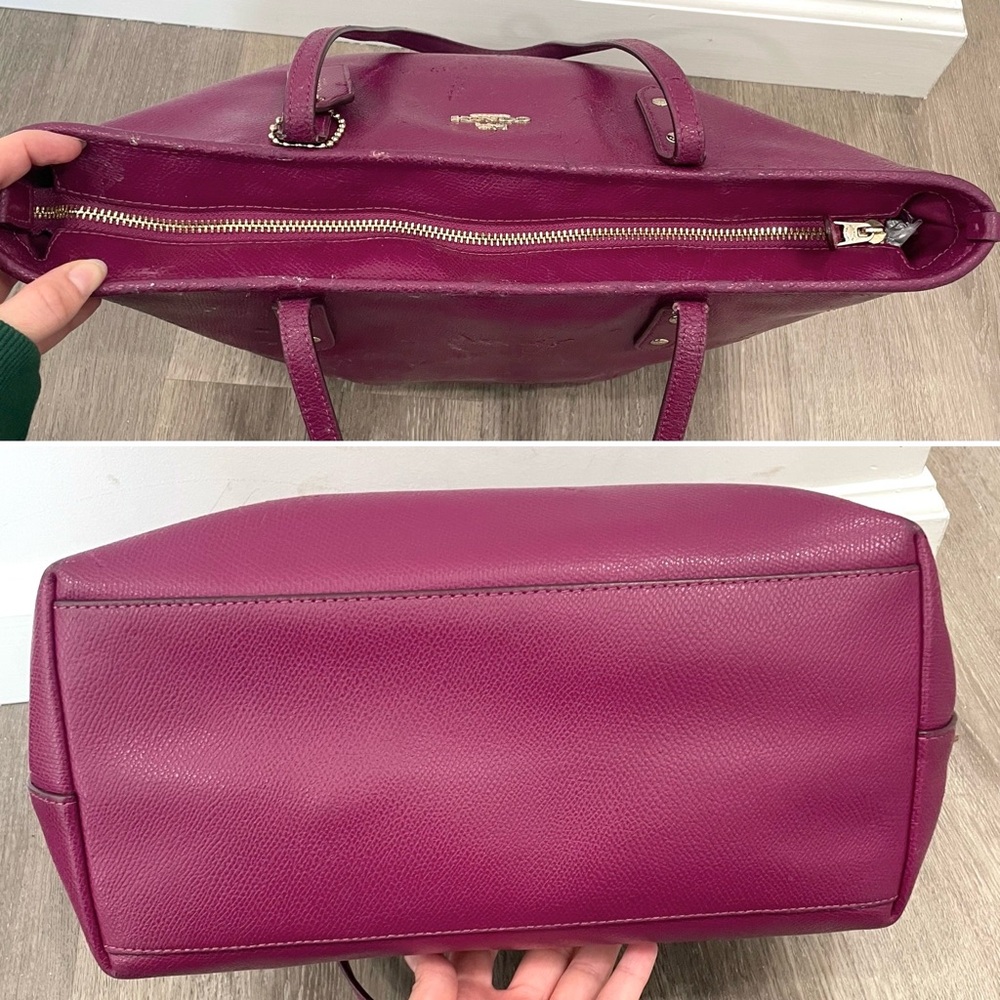 COACH✨Dahlia Purple & Gold Cross Grain Leather City Zip Tote & Wallet - Picture 5 of 16